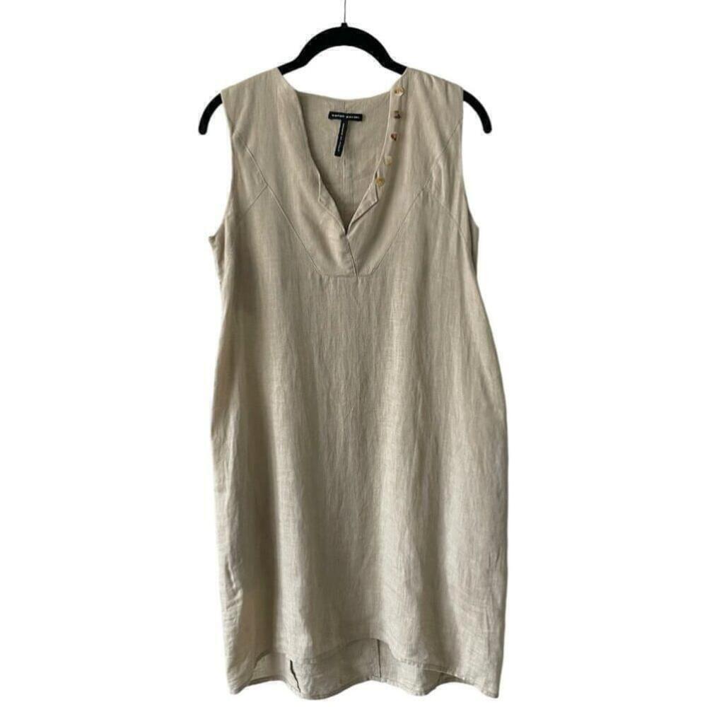 Sarah Pacini Linen Pullover V-Neck Casual Sleeveless Mini Dress Brown XS